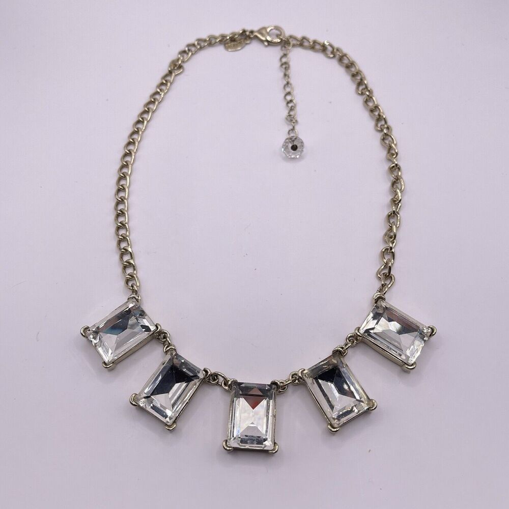 Crystal Art Deco Style Rectangle Stone Necklace Express 16" Classic Retro Glam